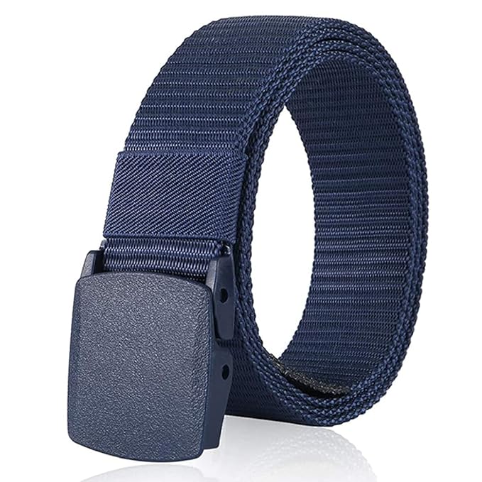 Woven Fabric Tactical Belt, Metal-Free Plastic Buckle, Airport Friendly, Free Size, Fits Waist Sizes Up to 44 Inches, Vegan Material, Unisex