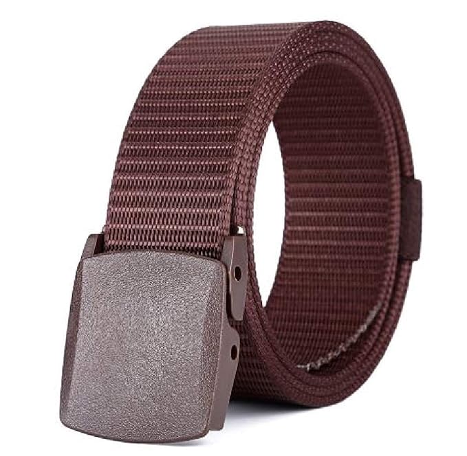 Woven Fabric Tactical Belt, Metal-Free Plastic Buckle, Airport Friendly, Free Size, Fits Waist Sizes Up to 44 Inches, Vegan Material, Unisex