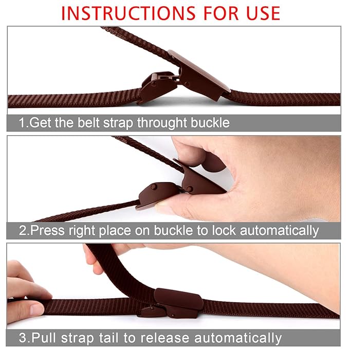 Woven Fabric Tactical Belt, Metal-Free Plastic Buckle, Airport Friendly, Free Size, Fits Waist Sizes Up to 44 Inches, Vegan Material, Unisex