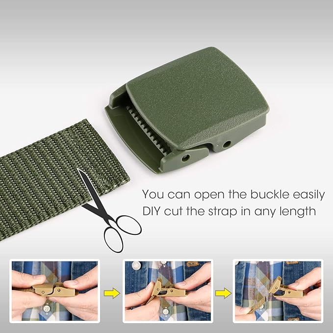 Woven Fabric Tactical Belt, Metal-Free Plastic Buckle, Airport Friendly, Free Size, Fits Waist Sizes Up to 44 Inches, Vegan Material, Unisex