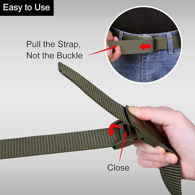 Woven Fabric Tactical Belt, Metal-Free Plastic Buckle, Airport Friendly, Free Size, Fits Waist Sizes Up to 44 Inches, Vegan Material, Unisex
