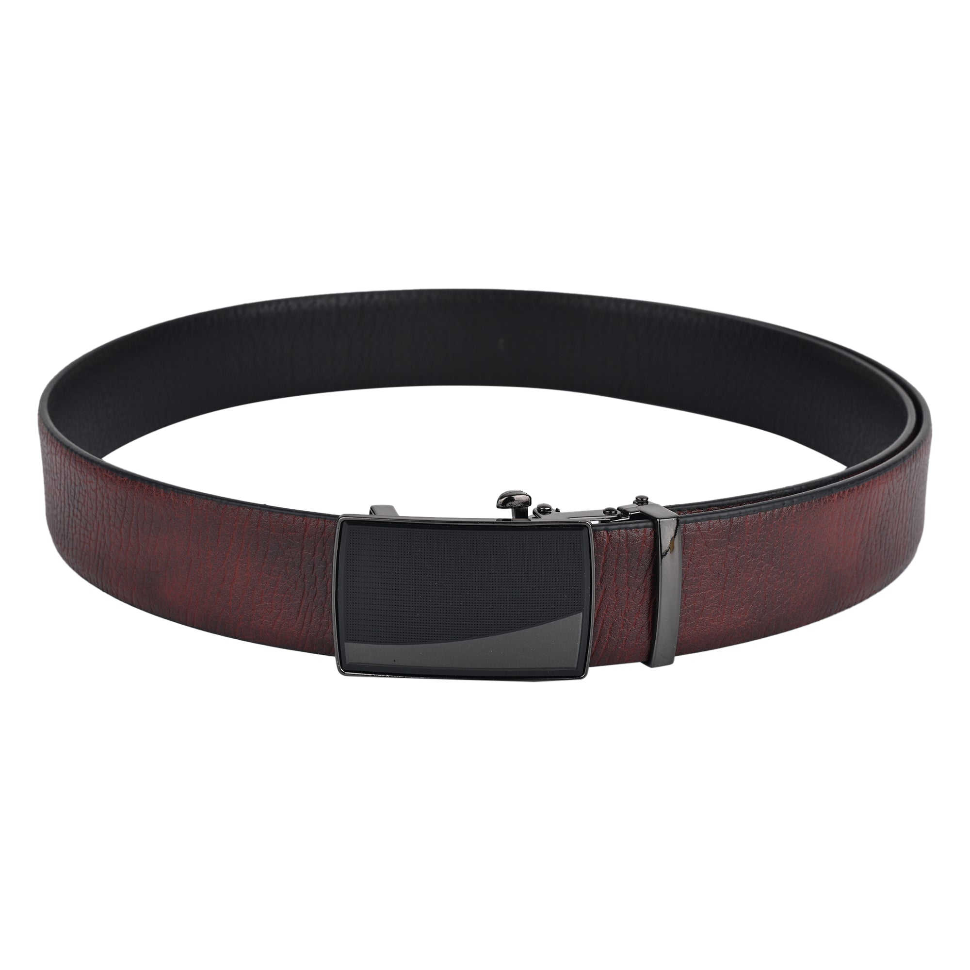 Moda B Premium Leather Reversible Waist Belt, Autolock Buckle, Black and Brown, Fits Waist Size up to 44 Inches. For Men. STYLE 2