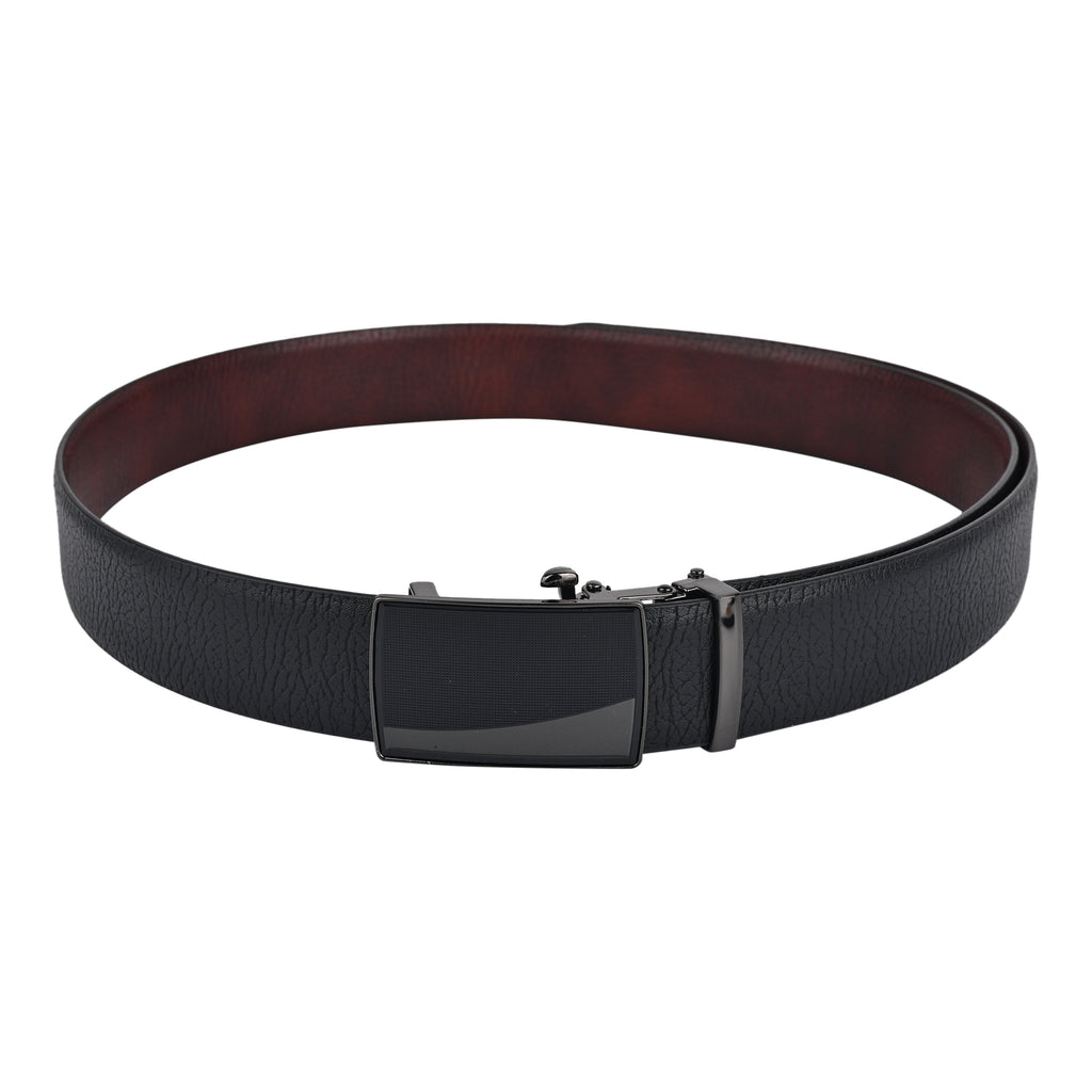 Moda B Premium Leather Reversible Waist Belt, Autolock Buckle, Black and Brown, Fits Waist Size up to 44 Inches. For Men. STYLE 2