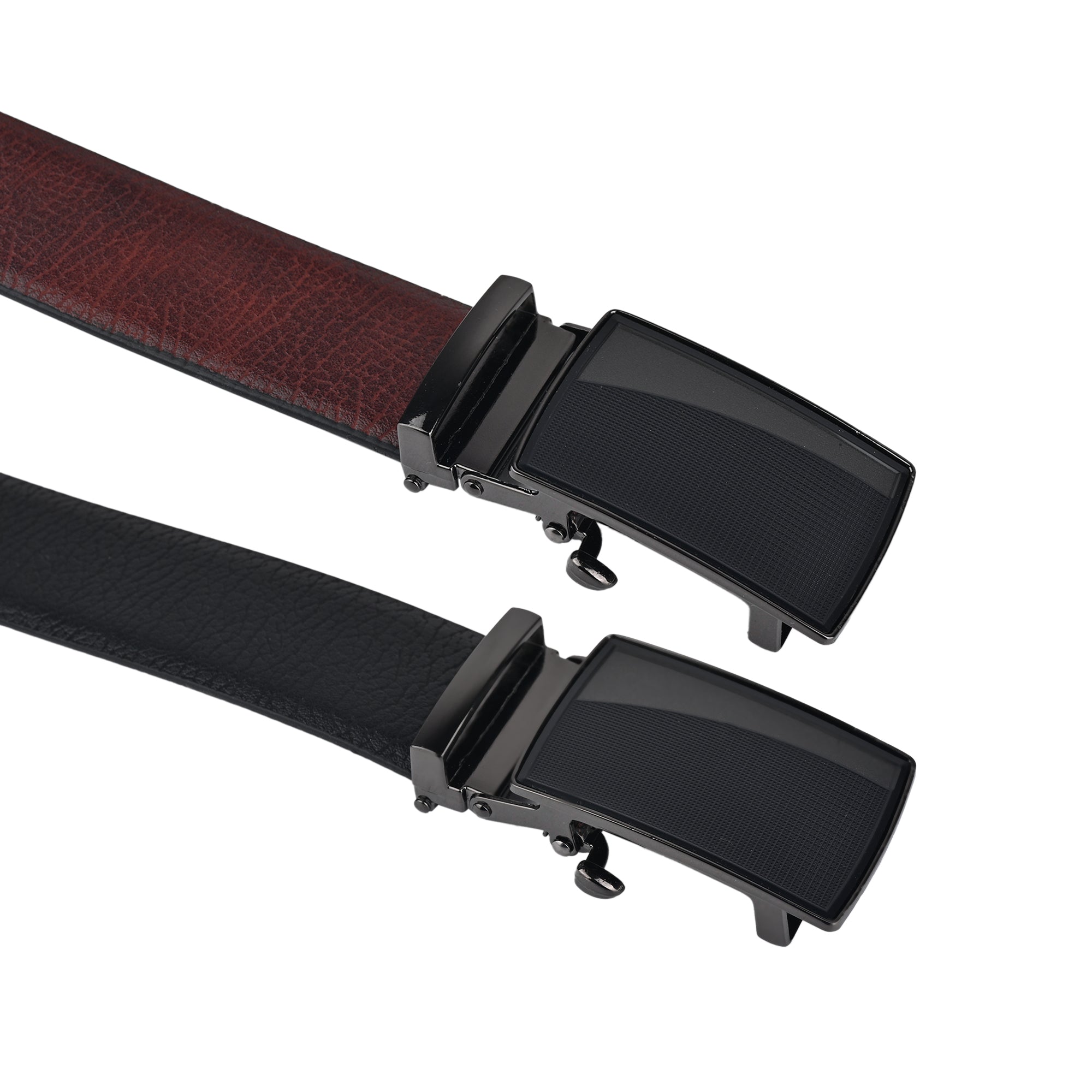 Moda B Premium Leather Reversible Waist Belt, Autolock Buckle, Black and Brown, Fits Waist Size up to 44 Inches. For Men. STYLE 2