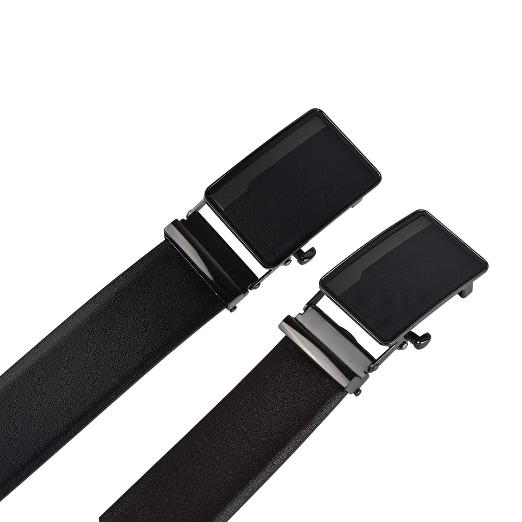 Moda B Premium Italian Leather Reversible Waist Belt, Autolock Buckle, Black and Brown, Fits Waist Size up to 44 Inches. For Men STYLE 2