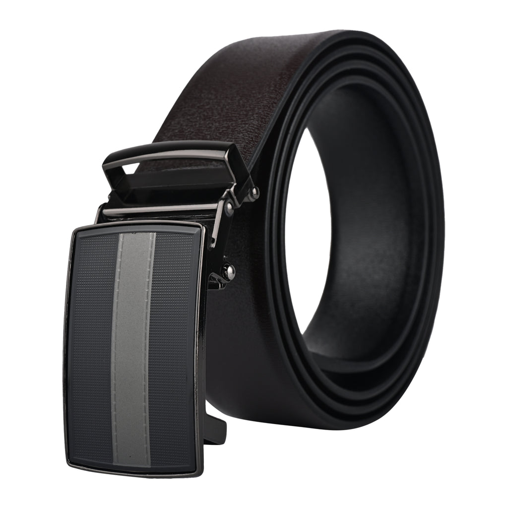 Moda B Premium Italian Leather Reversible Waist Belt, Autolock Buckle, Black and Brown, Fits Waist Size up to 44 Inches. For Men STYLE 3