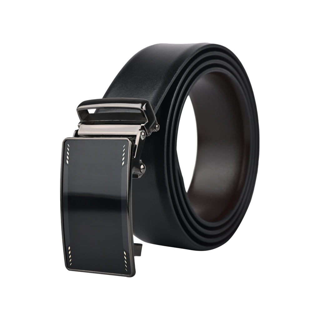 Moda B Premium Italian Leather Reversible Waist Belt, Autolock Buckle, Black and Brown, Fits Waist Size up to 44 Inches. For Men STYLE 4