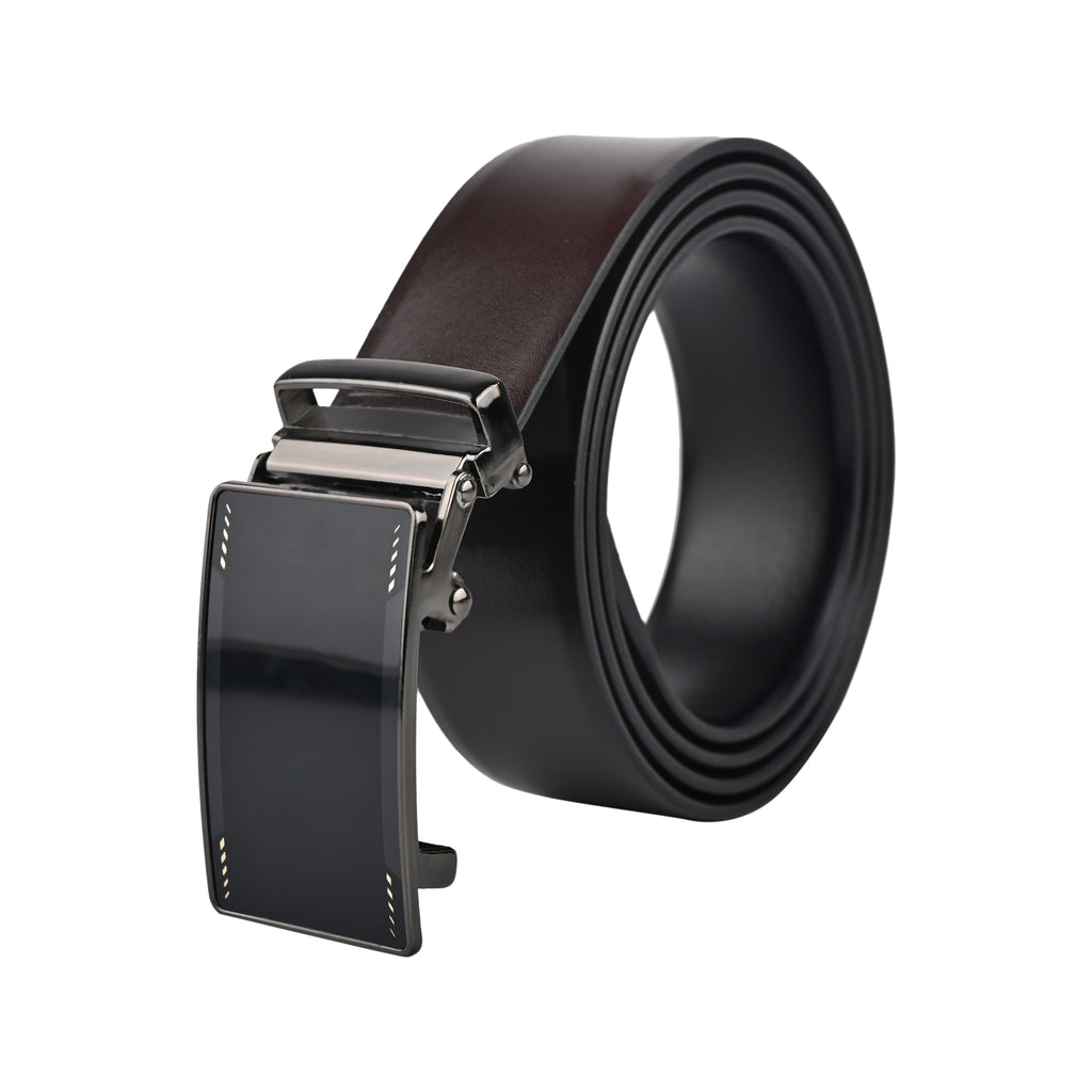 Moda B Premium Italian Leather Reversible Waist Belt, Autolock Buckle, Black and Brown, Fits Waist Size up to 44 Inches. For Men STYLE 4