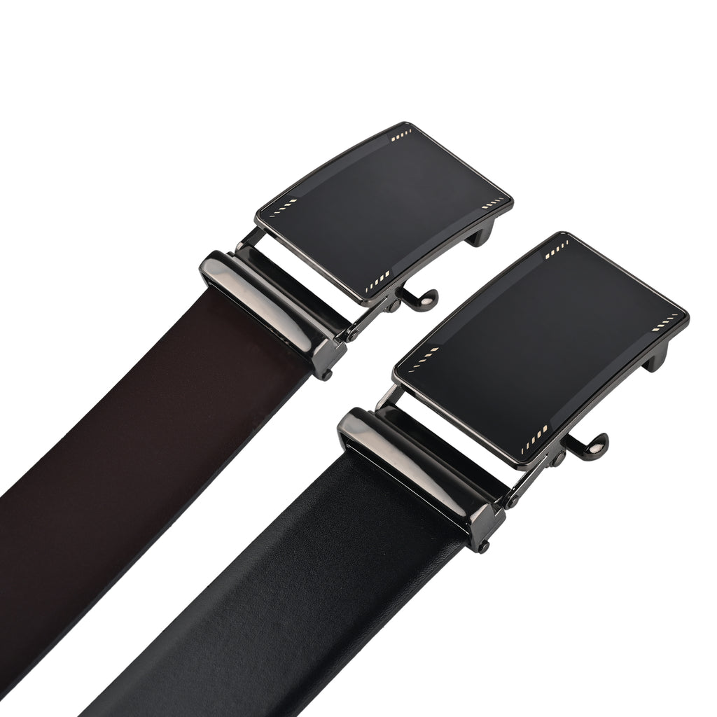 Moda B Premium Italian Leather Reversible Waist Belt, Autolock Buckle, Black and Brown, Fits Waist Size up to 44 Inches. For Men STYLE 4