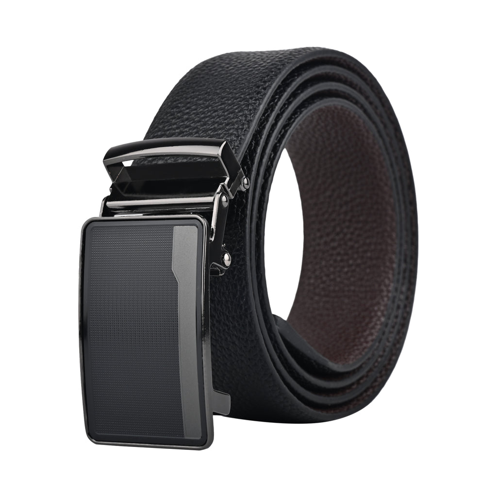 Moda B Premium Leather Reversible Waist Belt, Autolock Buckle, Black and Brown, Fits Waist Size up to 44 Inches. For Men. STYLE 5