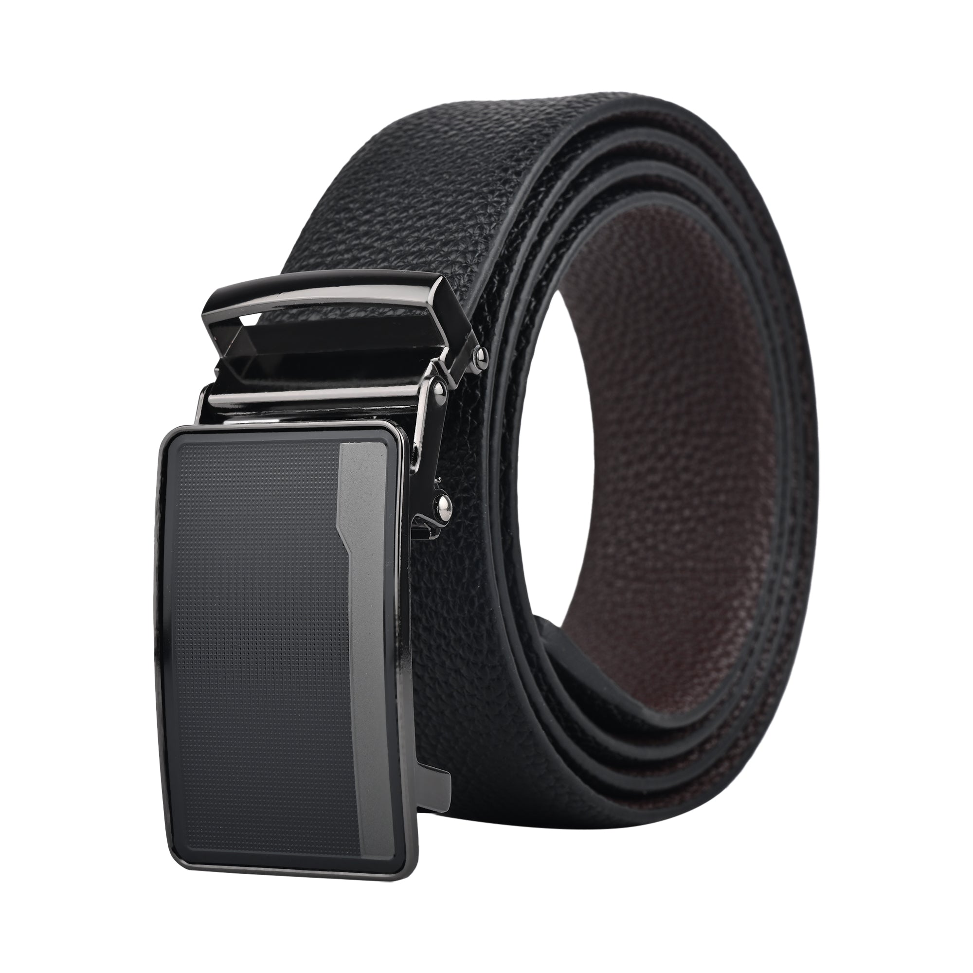 Moda B Premium Leather Reversible Waist Belt, Autolock Buckle, Black and Brown, Fits Waist Size up to 44 Inches. For Men. STYLE 5