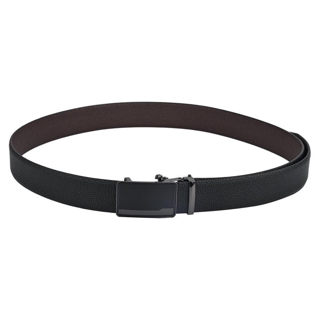 Moda B Premium Leather Reversible Waist Belt, Autolock Buckle, Black and Brown, Fits Waist Size up to 44 Inches. For Men. STYLE 5