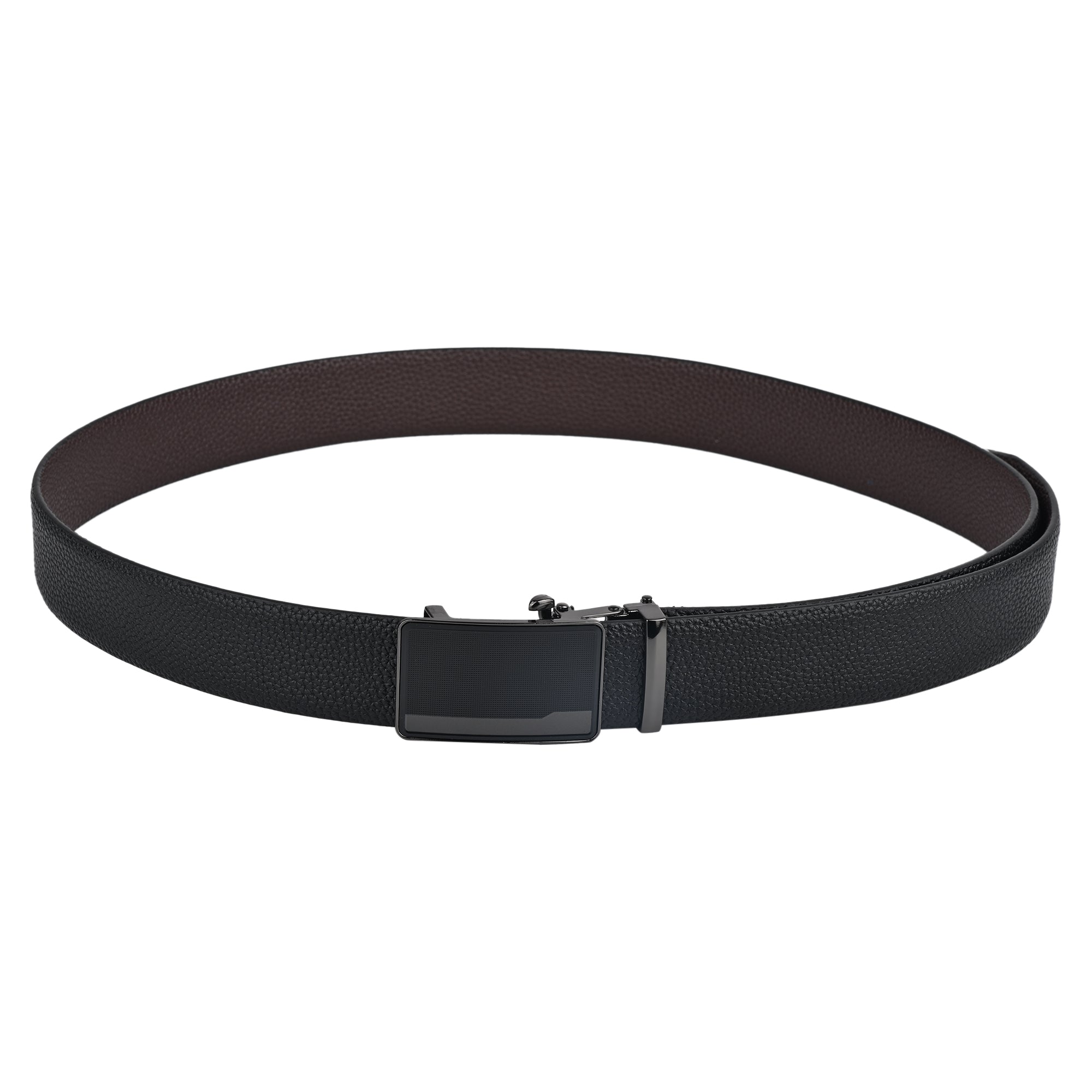 Moda B Premium Leather Reversible Waist Belt, Autolock Buckle, Black and Brown, Fits Waist Size up to 44 Inches. For Men. STYLE 5