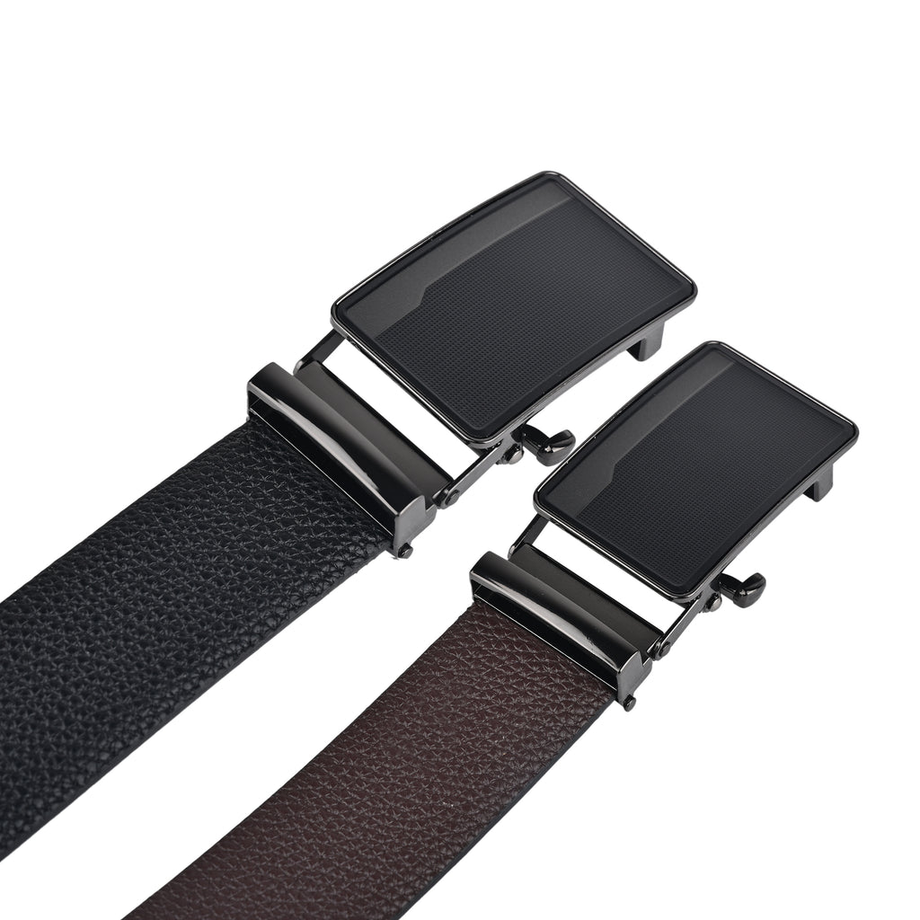 Moda B Premium Leather Reversible Waist Belt, Autolock Buckle, Black and Brown, Fits Waist Size up to 44 Inches. For Men. STYLE 5