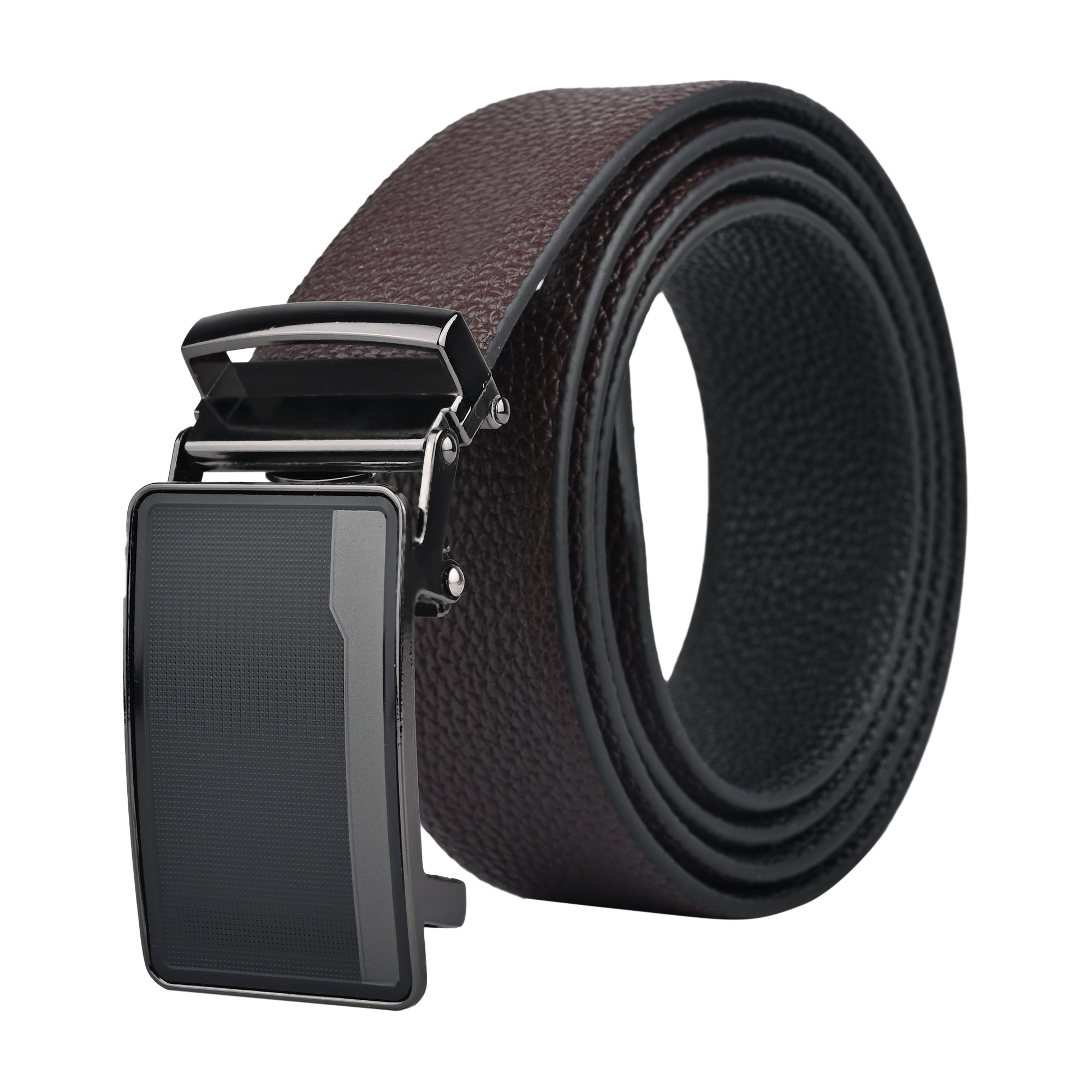 Moda B Premium Leather Reversible Waist Belt, Autolock Buckle, Black and Brown, Fits Waist Size up to 44 Inches. For Men. STYLE 5