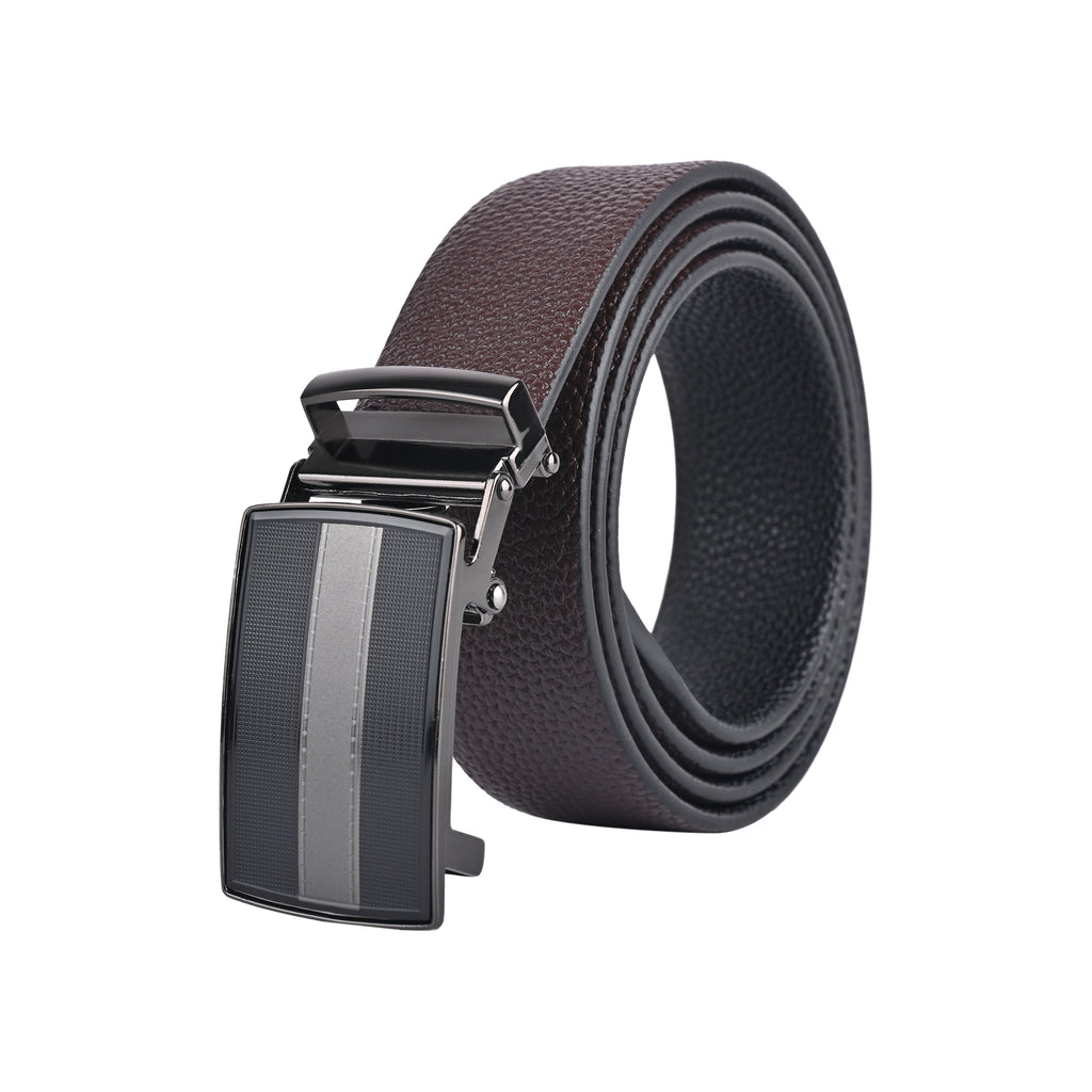 Moda B Premium Leather Reversible Waist Belt, Autolock Buckle, Black and Brown, Fits Waist Size up to 44 Inches. For Men. STYLE 4