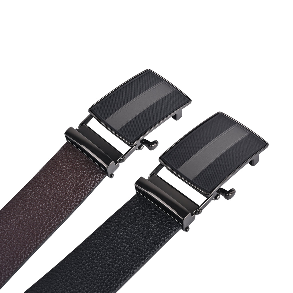 Moda B Premium Leather Reversible Waist Belt, Autolock Buckle, Black and Brown, Fits Waist Size up to 44 Inches. For Men. STYLE 4