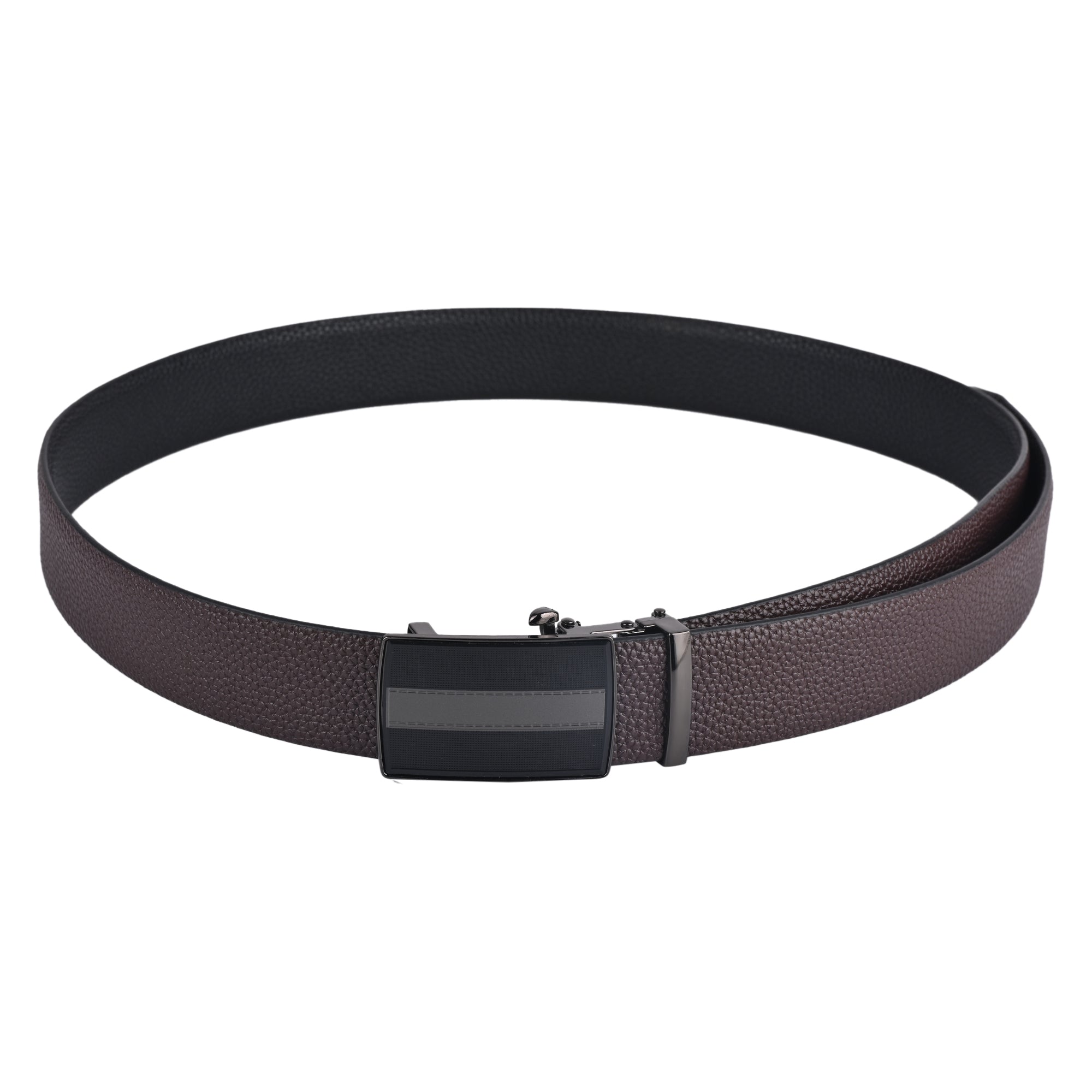 Moda B Premium Leather Reversible Waist Belt, Autolock Buckle, Black and Brown, Fits Waist Size up to 44 Inches. For Men. STYLE 4