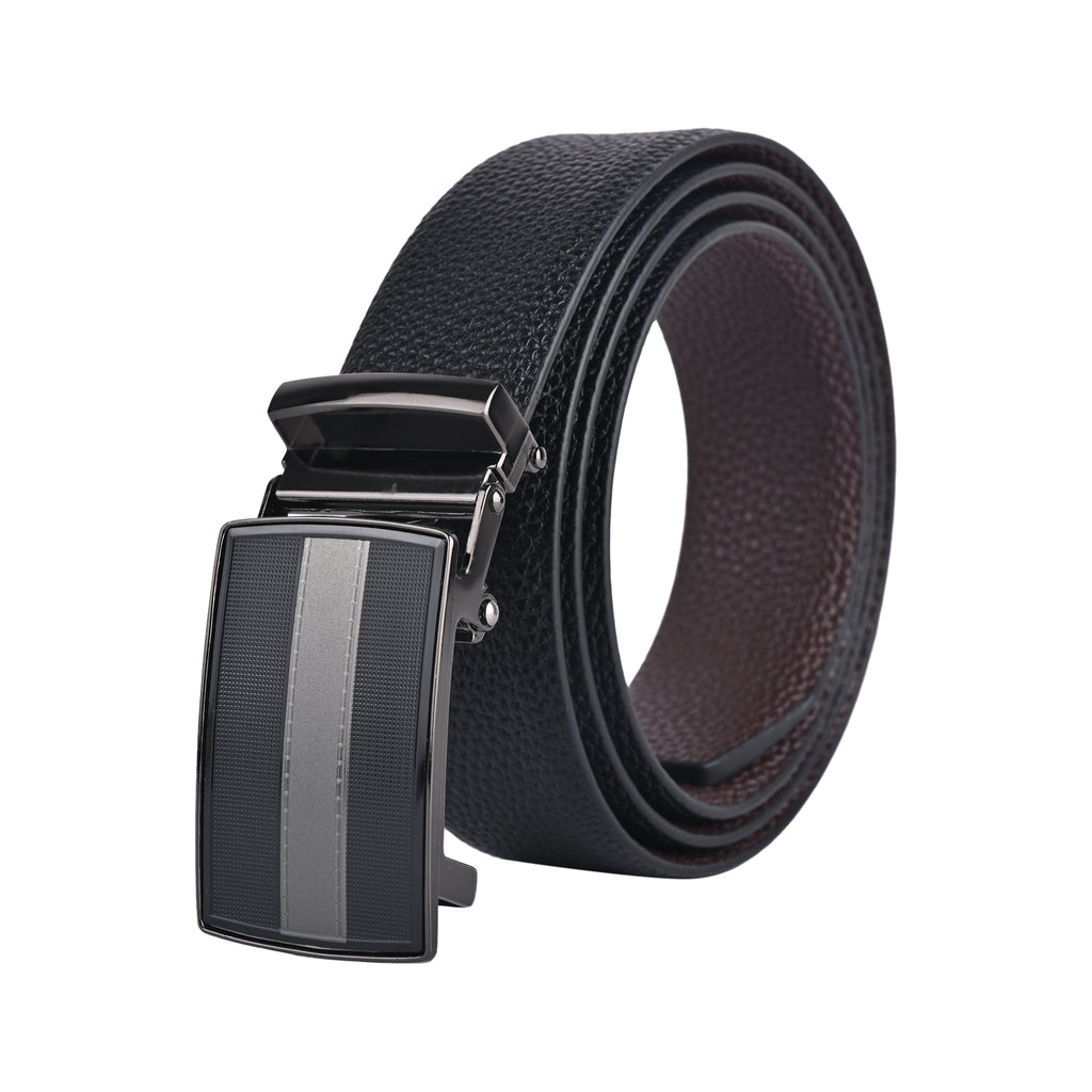 Moda B Premium Leather Reversible Waist Belt, Autolock Buckle, Black and Brown, Fits Waist Size up to 44 Inches. For Men. STYLE 4
