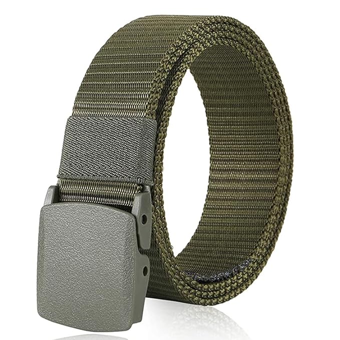 Woven Fabric Tactical Belt, Metal-Free Plastic Buckle, Airport Friendly, Free Size, Fits Waist Sizes Up to 44 Inches, Vegan Material, Unisex