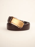 Brown leather belt with a gold buckle 