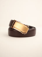 Brown leather belt with a gold buckle 