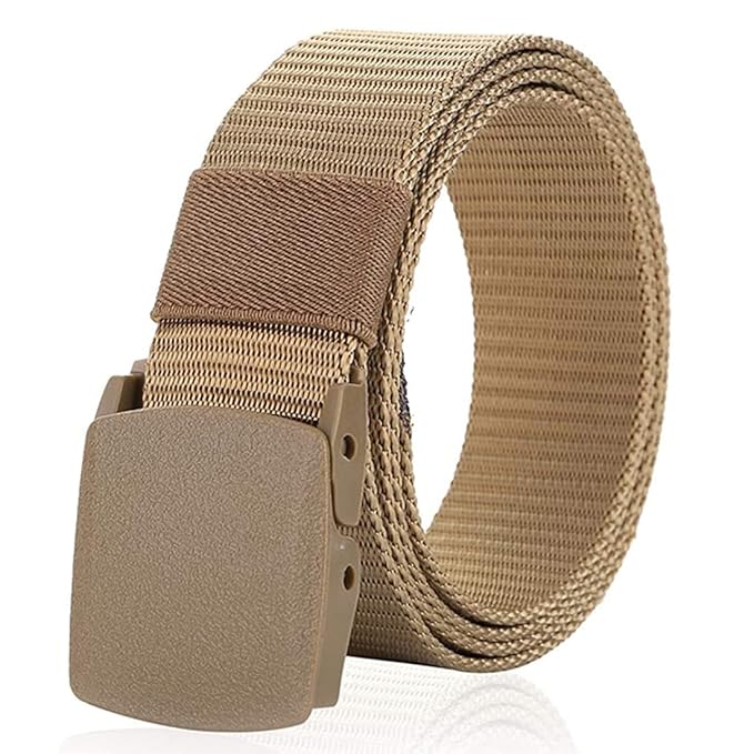 Woven Fabric Tactical Belt, Metal-Free Plastic Buckle, Airport Friendly, Free Size, Fits Waist Sizes Up to 44 Inches, Vegan Material, Unisex